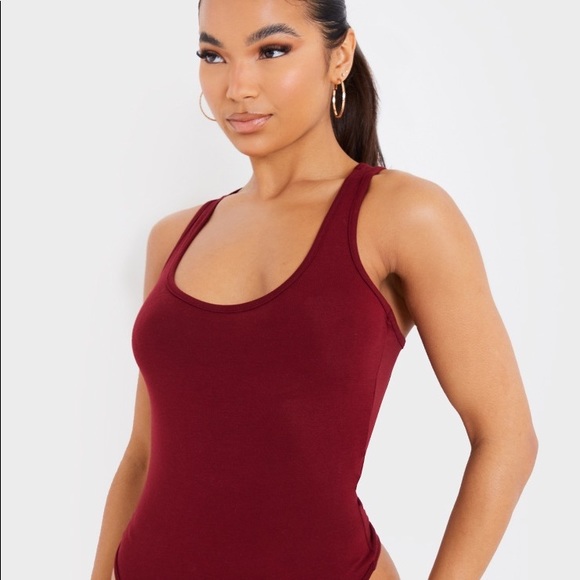 Maroon Scoop Neck Racerback Bodysuit - Picture 1 of 6